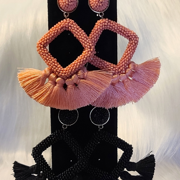 NWT Black and Orange Tassel Earrings - Picture 6 of 6